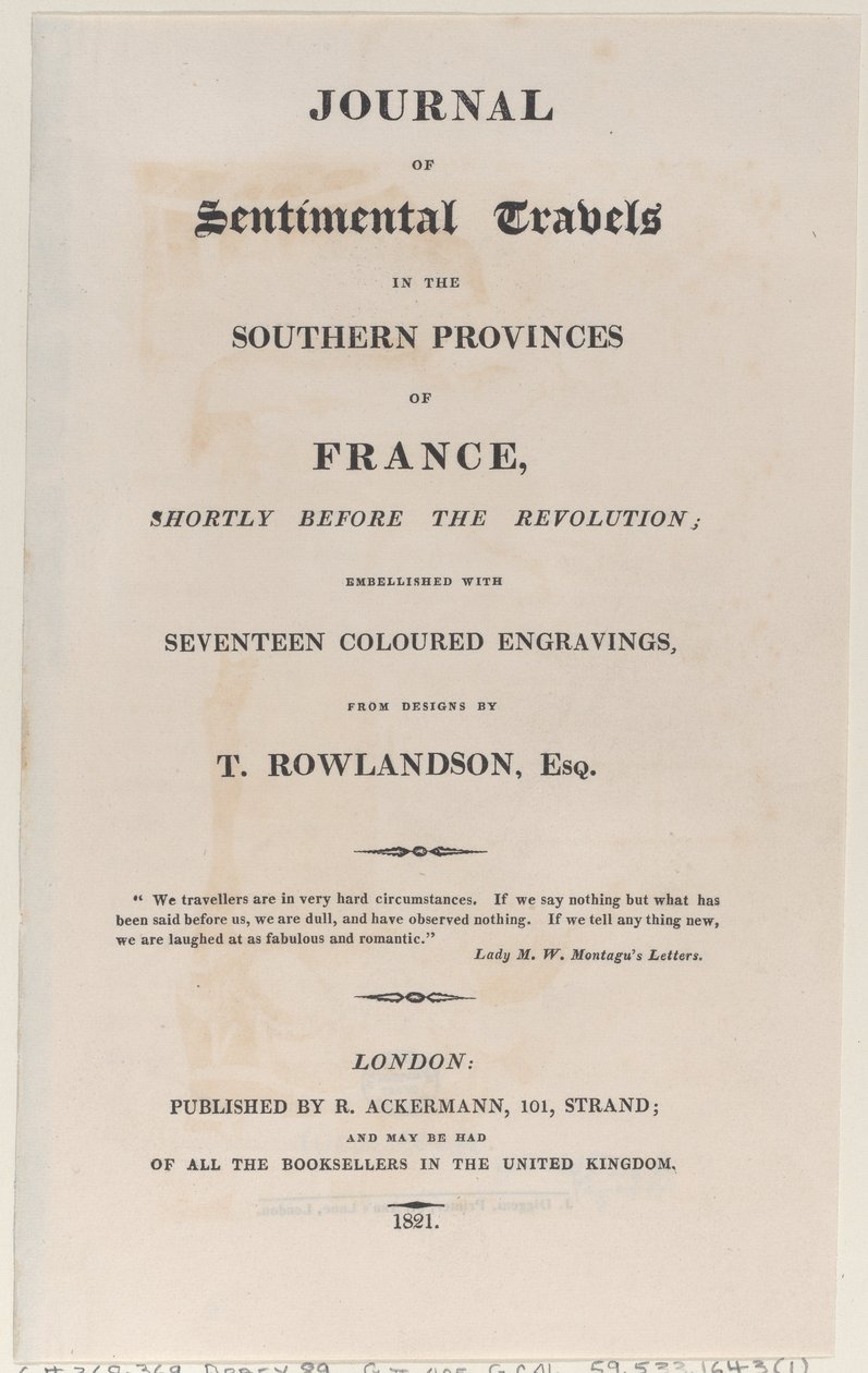 Başlık sayfası, Journal of Sentimental Travels in the Southern Provinces in the Southern Provinces, Shor..., 1821. by Thomas Rowlandson