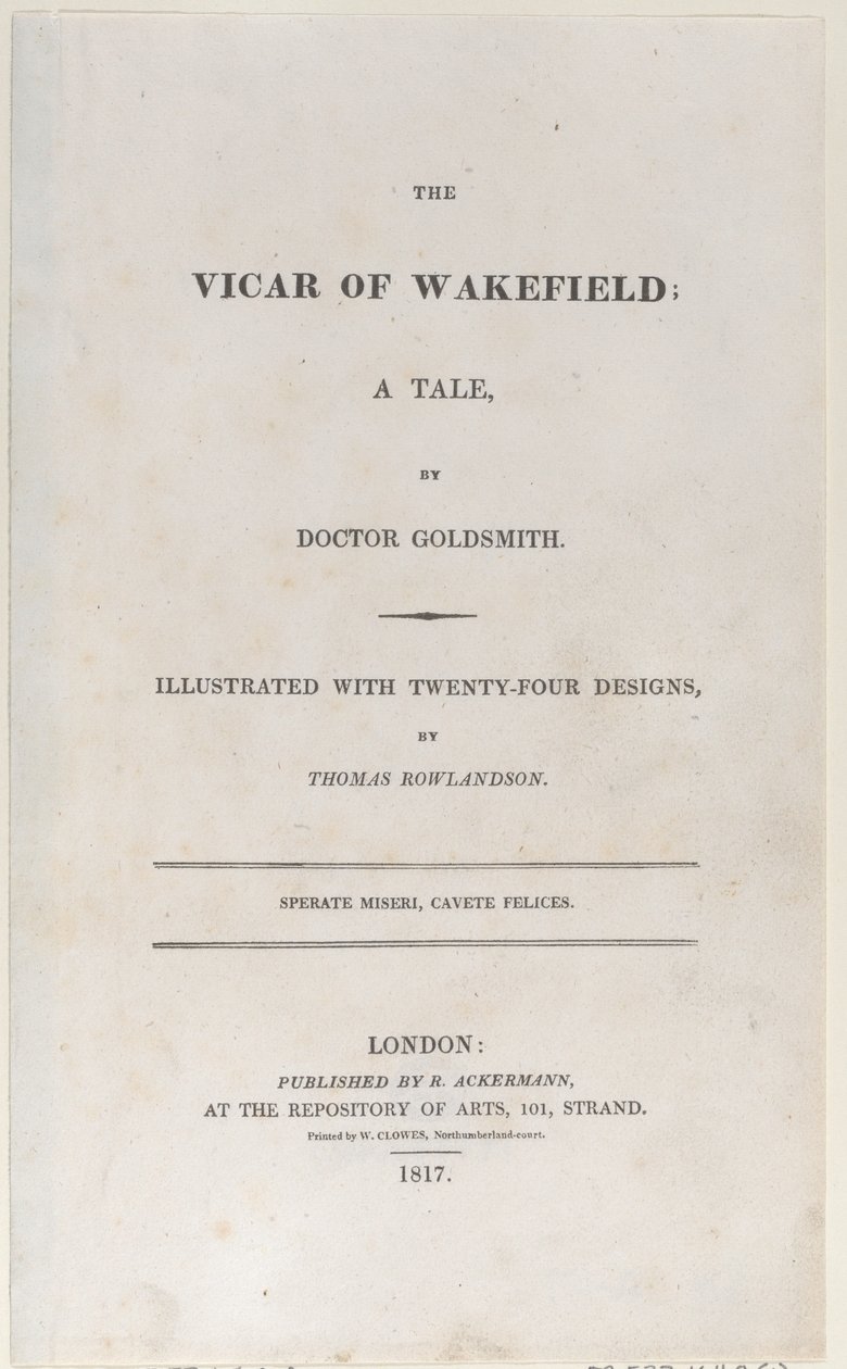 Başlık sayfası, The Vicar of Wakefield, 1817., 1817