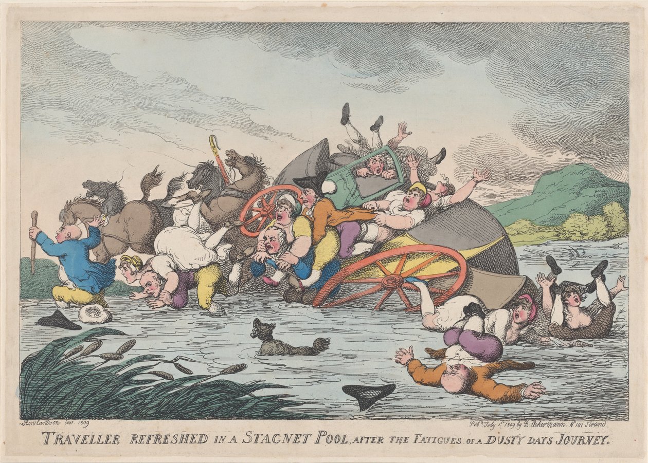 Gezgin, Tozlu Yorgunluğun Ardından Stagnet [sic] Havuzunda Tazelendi..., 1 Şubat 1809. by Thomas Rowlandson