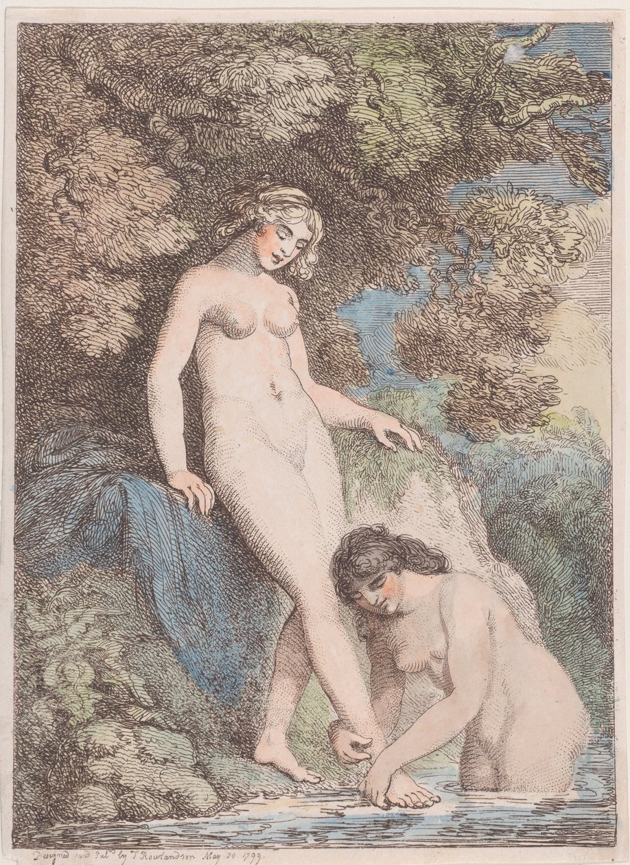 İki Peri Yıkanıyor, Biri Diğerinin Ayağını Yıkanıyor, 20 Mayıs 1799., 20 Mayıs 1799. by Thomas Rowlandson