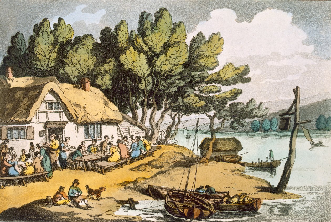 Newport, Wight Adası, pub yakınında görüntüleyin. 1822. by Thomas Rowlandson