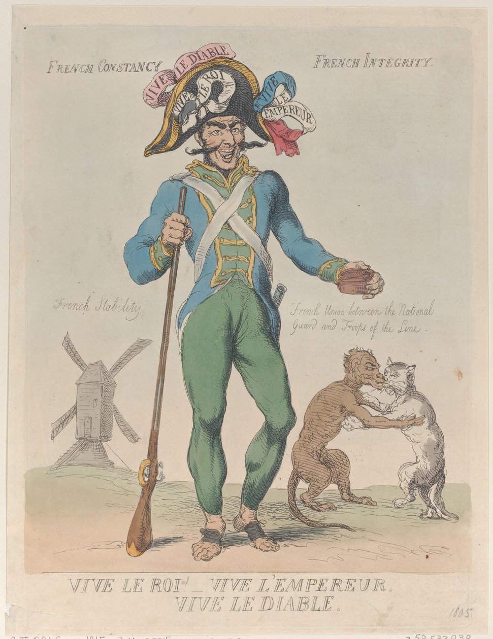 Kralım çok yaşa! Çok yaşa imparator. Yaşasın Şeytan., 12 Nisan 1815., 12 Nisan 1815. by Thomas Rowlandson