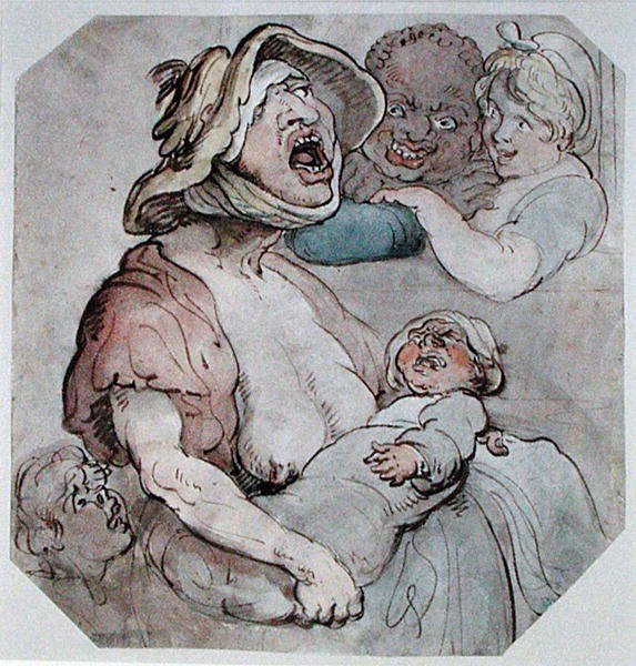 Wet Nurse Interrupted (kağıt üzerine sulu boya) by Thomas Rowlandson