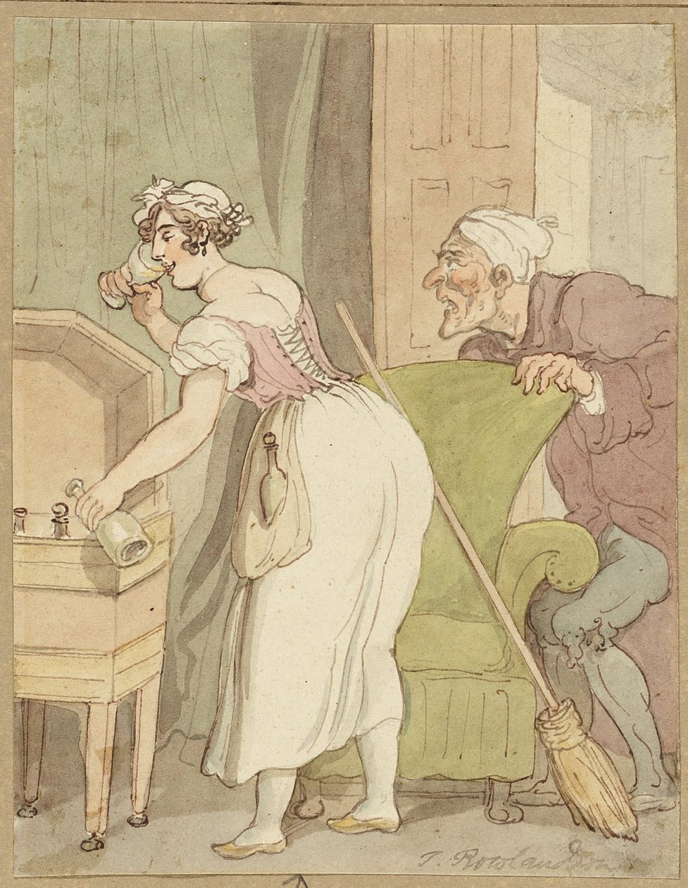 Kadın İçki Çalarken Yakalandı by Thomas Rowlandson