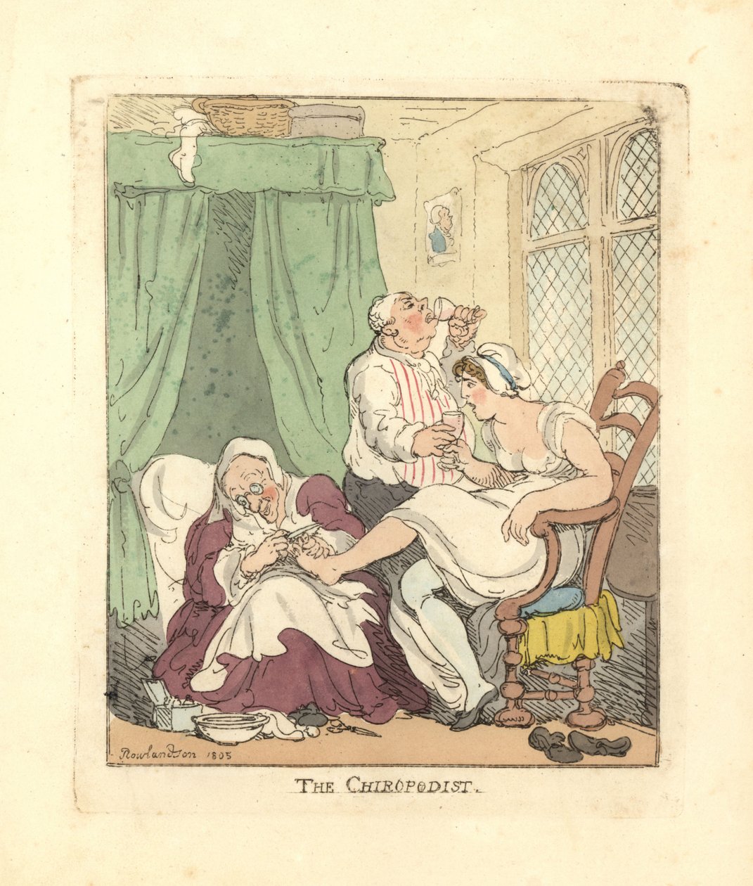 Ayakları bir chiropodist tarafından acı verici bir şekilde tedavi edilen kadın. by Thomas Rowlandson