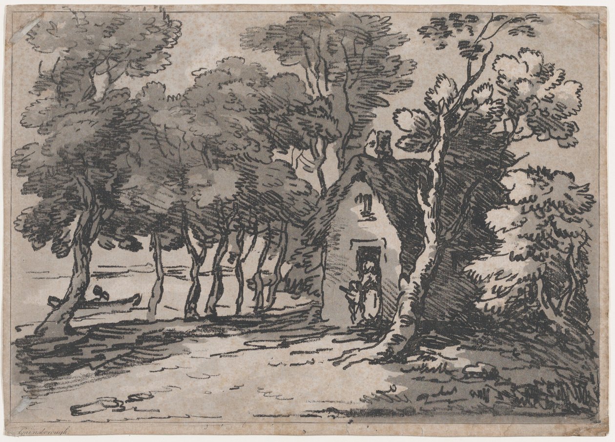Bir Kulübenin Kapısında Figürlü Ağaçlık Sahne, 1783-88., 1783-88. by Thomas Rowlandson