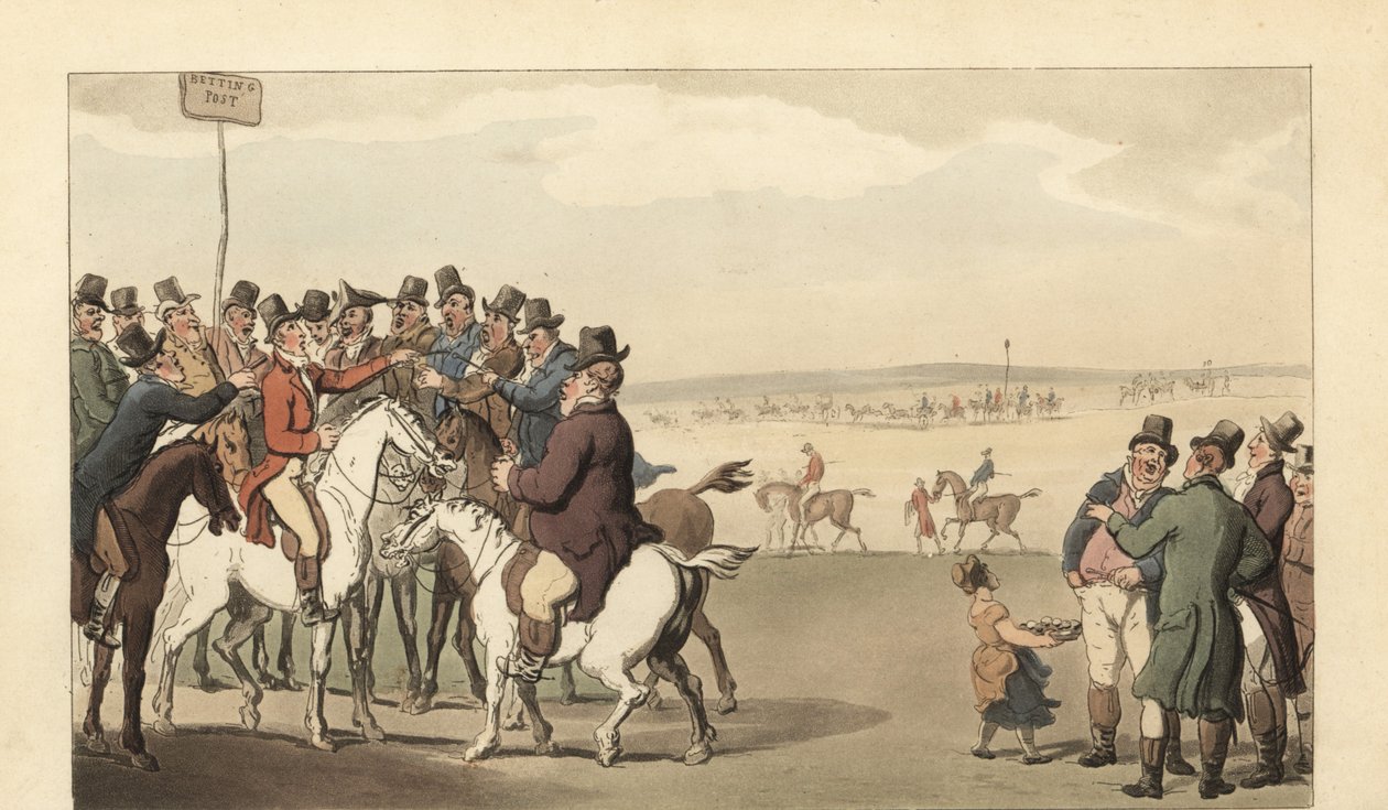 Newmarket yarış pistinde kumar oynayan genç İngiliz beyefendi by Thomas Rowlandson