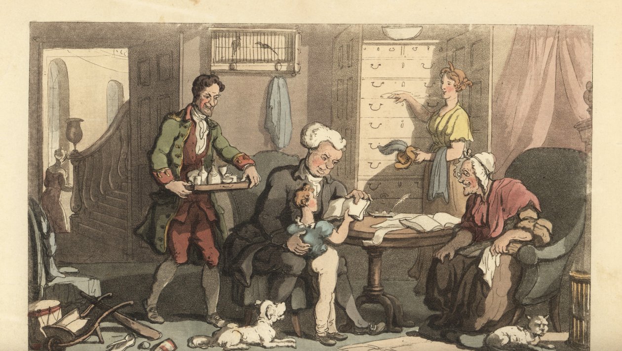 Bir öğretmen ve büyükannesi ile derslerde genç çocuk by Thomas Rowlandson