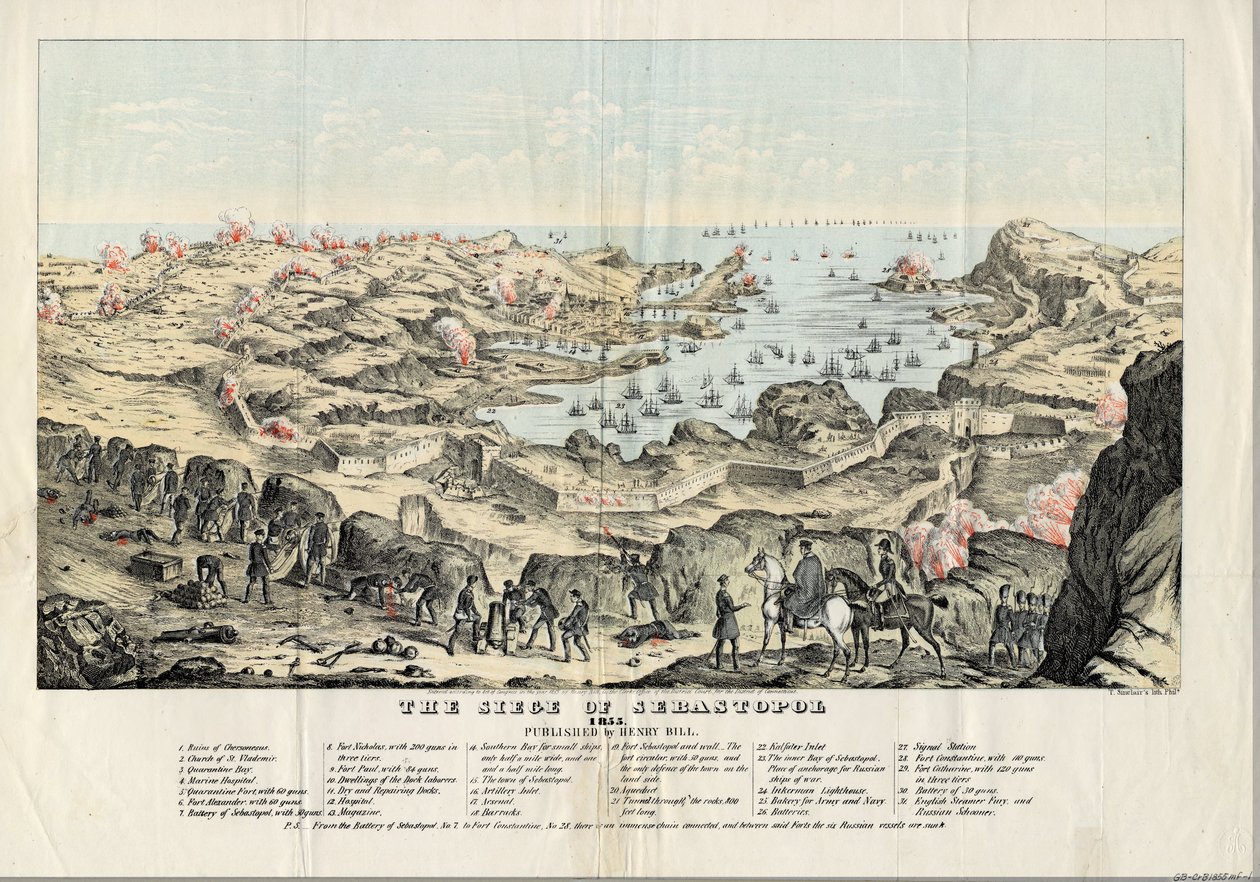 Le siege de Sebastopol (1854-1855) - Sivastopol Kuşatması - Sinclair, Thomas S. (yaklaşık 1805-1881) - 1855 - Litografi, suluboya - 30,5x43,6 - Özel Koleksiyon by Thomas S. Sinclair