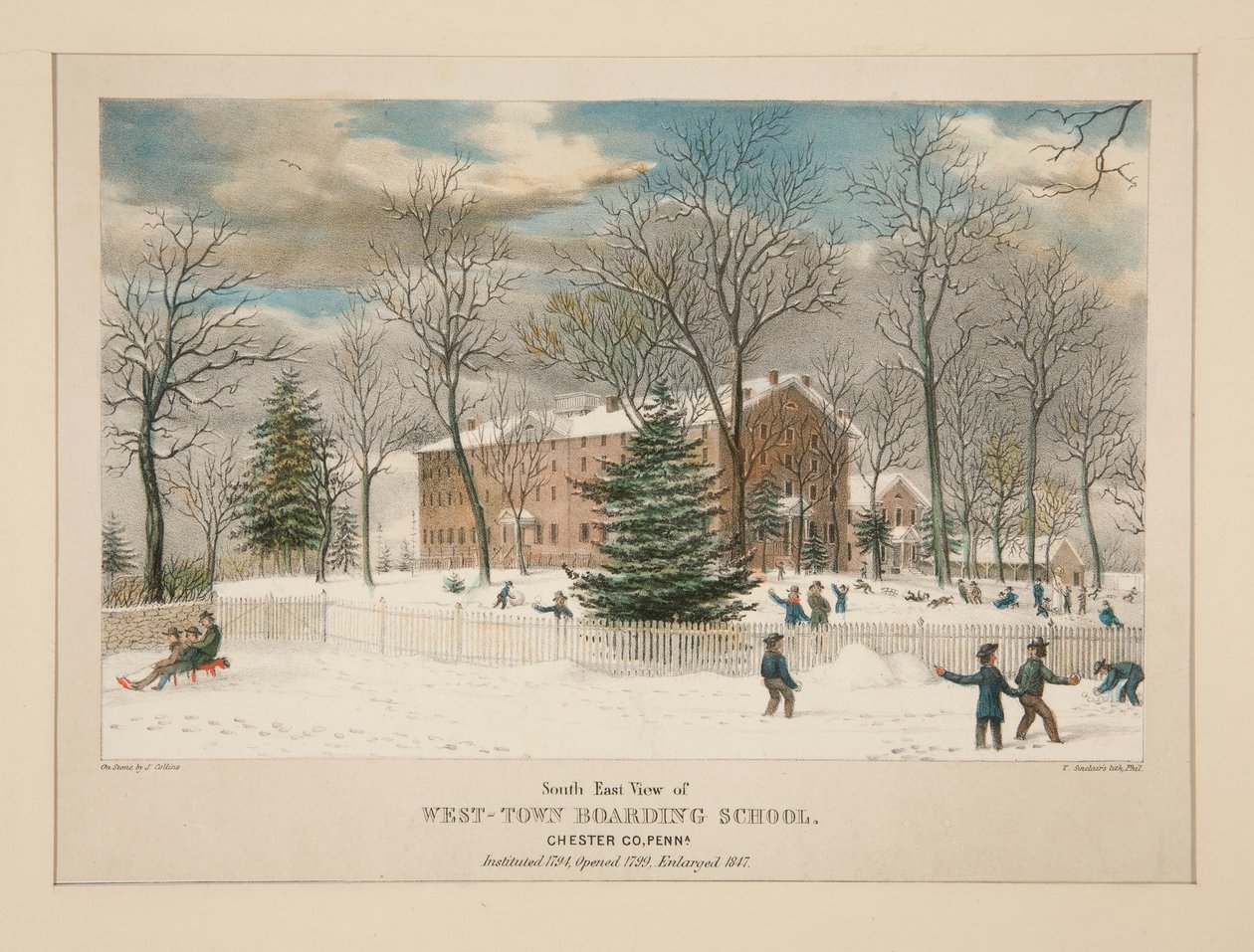 West-Town Yatılı Okulu (güney doğu görünümü), Chester Co., Pa. by Thomas S. Sinclair