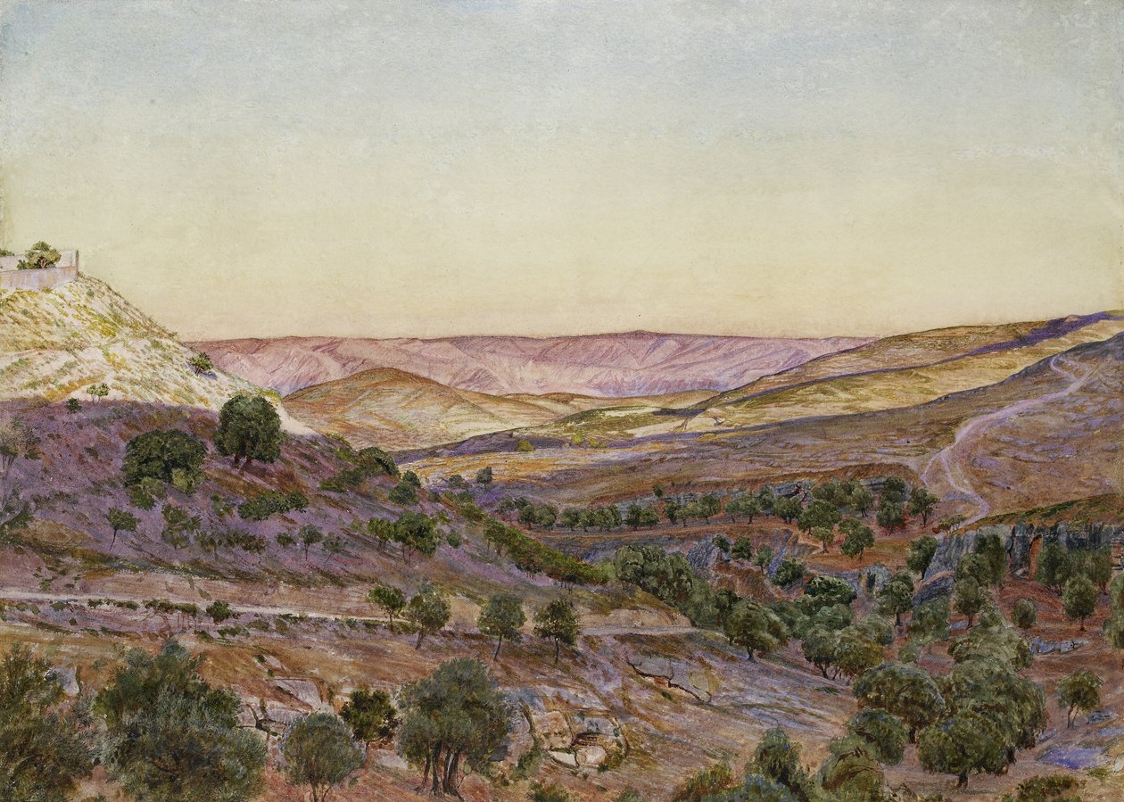 Moab Tepeleri ve Hinnom Vadisi, 1854 (sulu boya ve gövde rengi) by Thomas Seddon