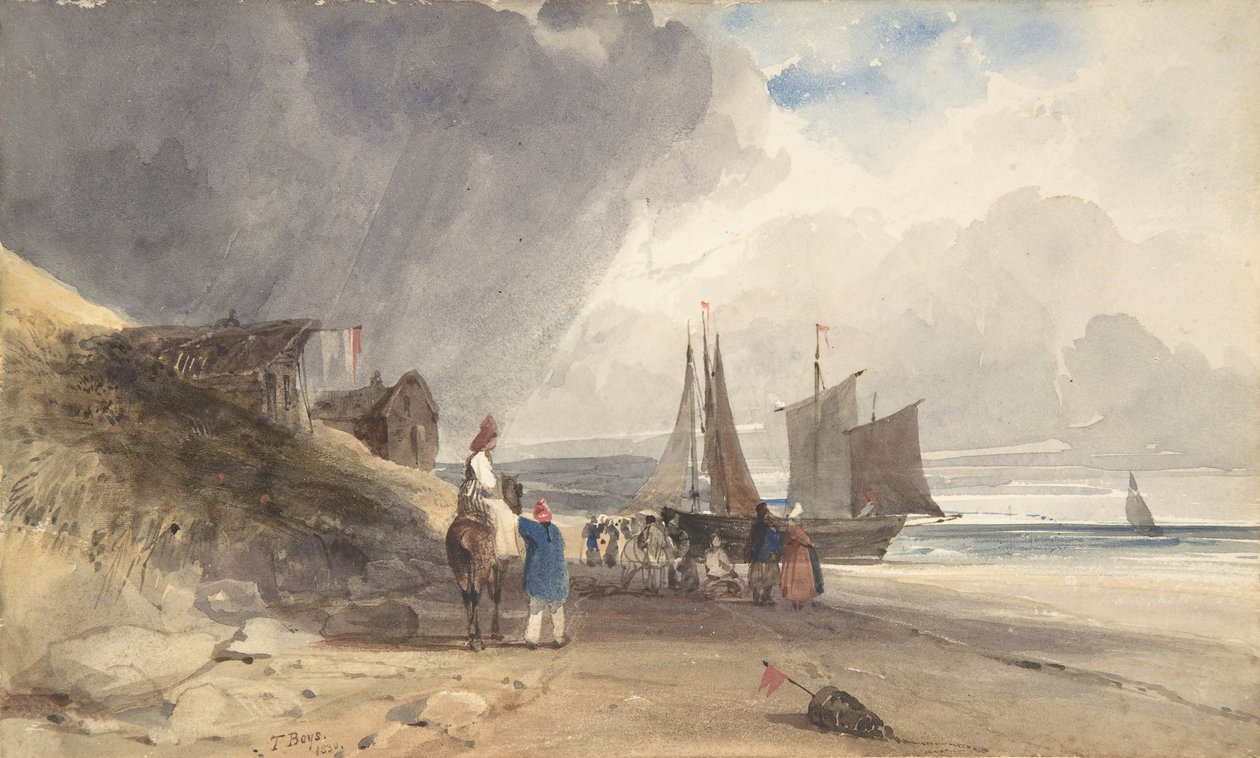 Sahildeki Figürler, Kuzey Fransa, 1830. by Thomas Shotter Boys