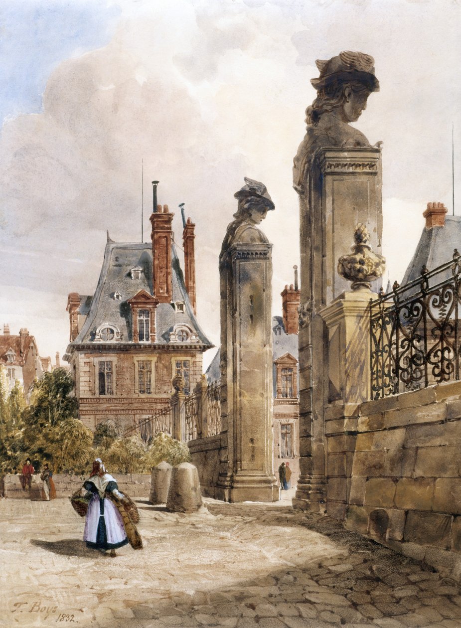 Grille Des Hermès, Porte Dauphine, Fontainebleau Sarayı (beyaz kağıt üzerine arap zamkı dokunuşlu suluboya) by Thomas Shotter Boys