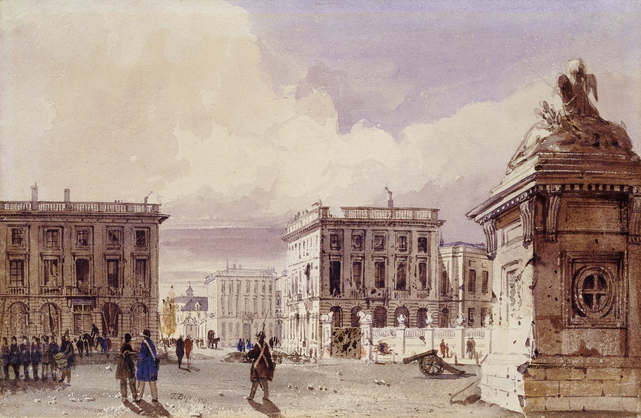 Hotel de Bellevue ve Cafe d"Amitie Parktan Görülme, Brüksel, 1830 by Thomas Shotter Boys