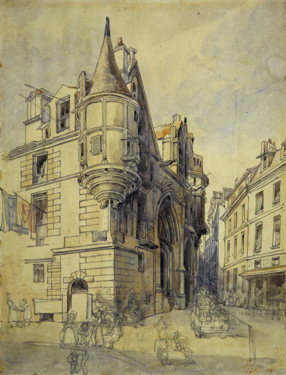 Hotel de Sens, rue du Figuier, 1833 dolayları (kalem ve sulu boya) by Thomas Shotter Boys