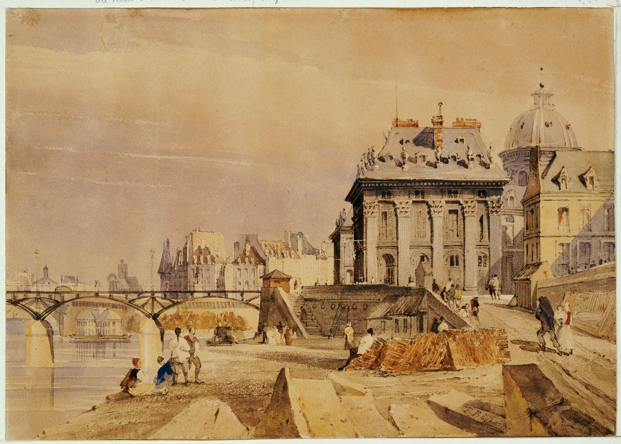 L "Institut ve Pont des Arts, Paris, 1828 by Thomas Shotter Boys