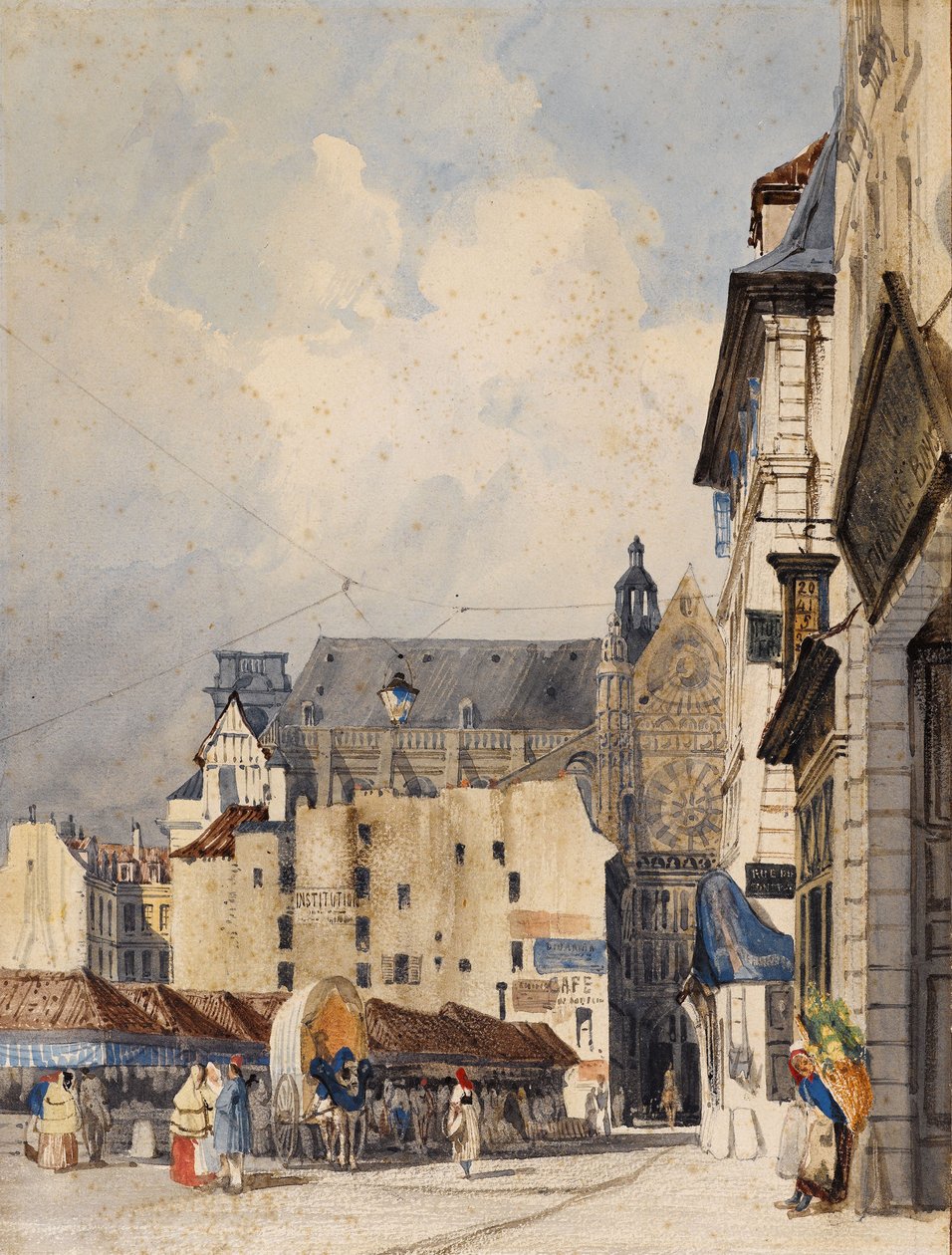 Prouvaires Caddesi ve Saint-Eustache Kilisesi (suluboya) by Thomas Shotter Boys