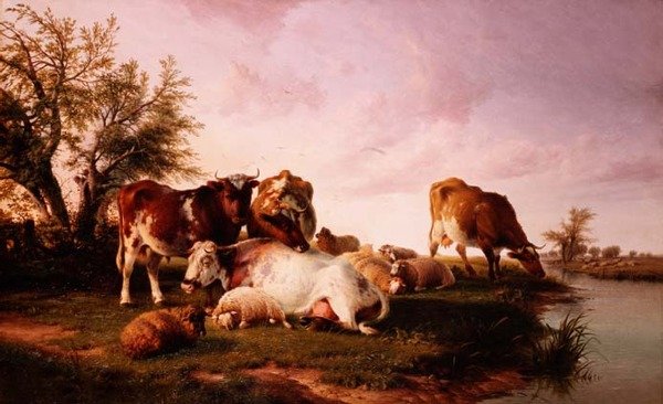 Nehir Kıyısında Otlayan Koyun ve Sığır by Thomas Sidney (after) Cooper