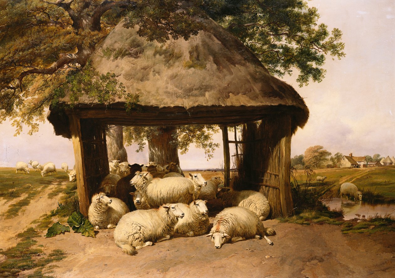 Barınak Altında Dinlenen Koyun by Thomas Sidney Cooper
