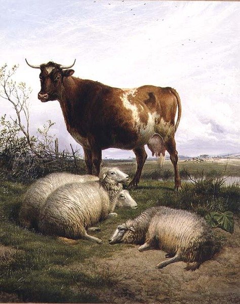 Koyun ve İnek Otlatma by Thomas Sidney Cooper