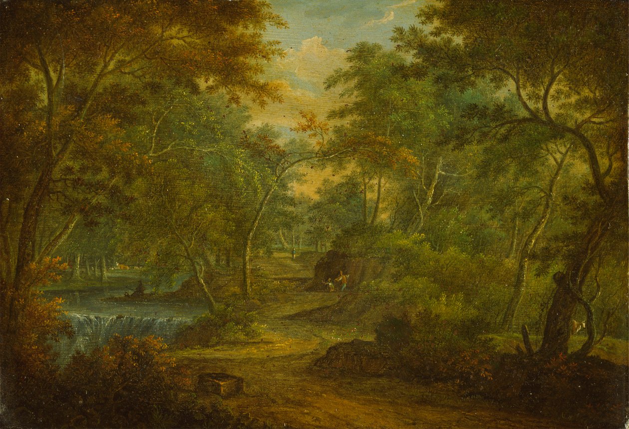 Dere ve Balıkçının Olduğu Ormanlık Bir Manzara by Thomas Smith of Derby