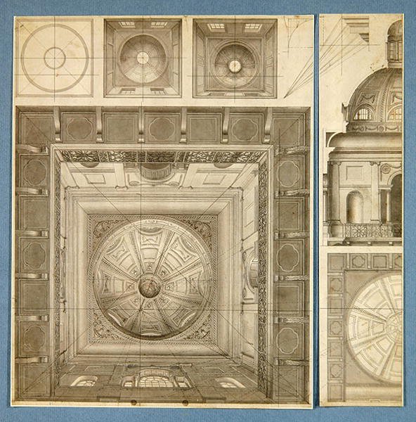 Kubbeli ve sütunlu tavan tasarımları (kalem, mürekkep ve yıkama) by Thomas Snr. Malton