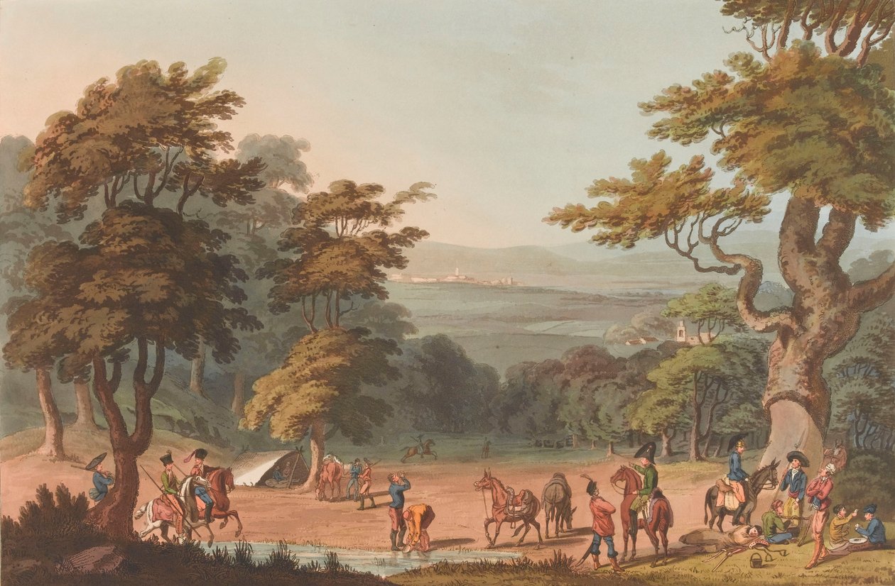 Ciudad Roddrigo'nun uzaktan görünümü, c.1810-11 (aquatint, renkli) by Thomas Staunton (after) St. Clair