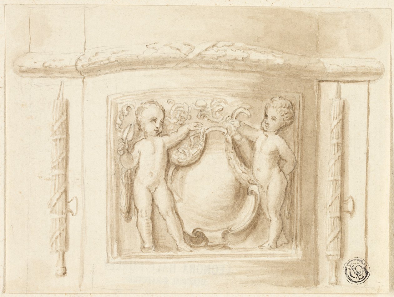 Rölyefli Pilaster Kaidesi, 2 Putti, Kalkanlı by Thomas Stothard
