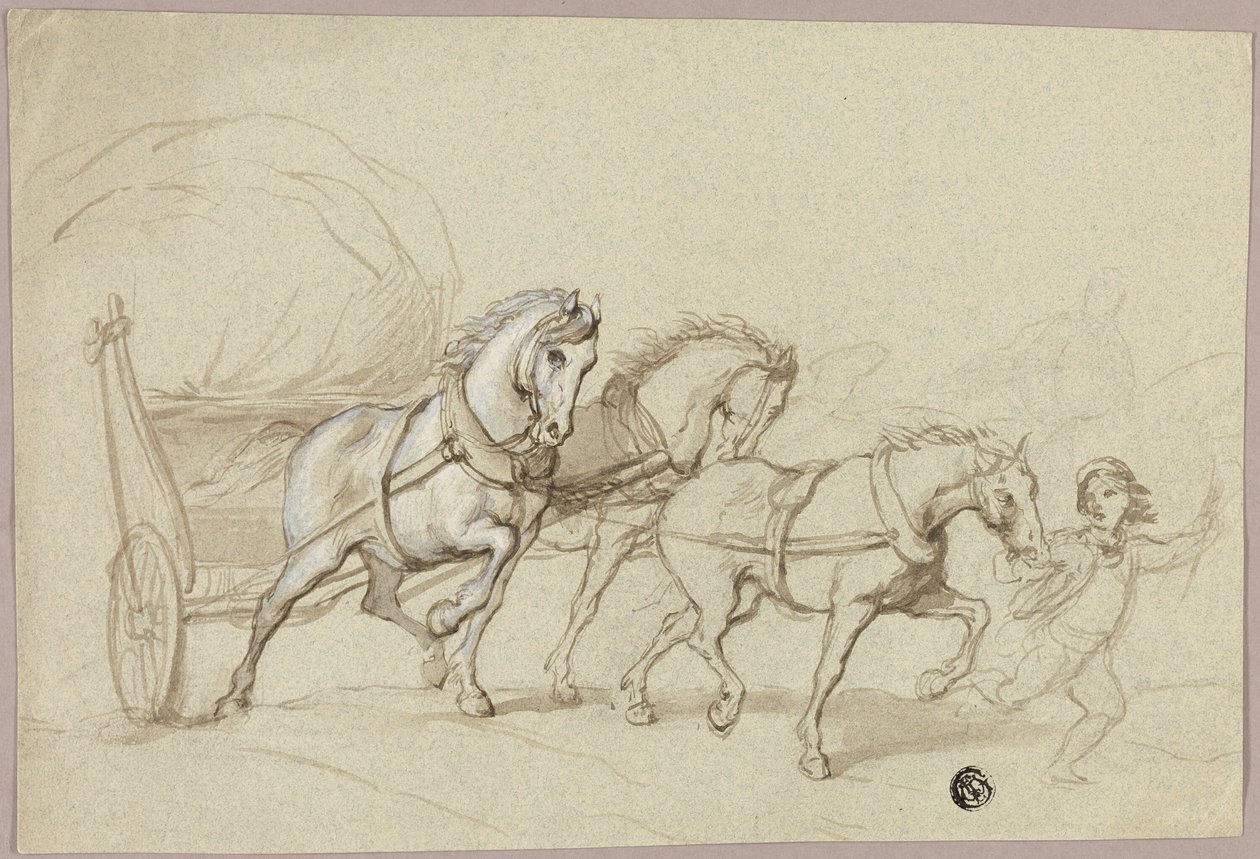 Üç at ve vagon önde gelen çocuk by Thomas Stothard