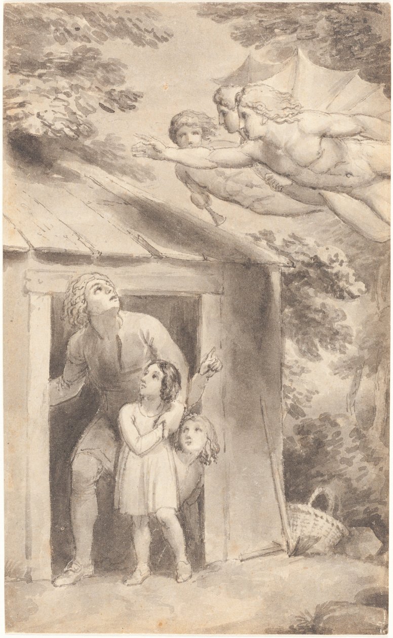Peter ve Çocukları Üç Uçan Figür Tarafından Ziyaret Edildi by Thomas Stothard