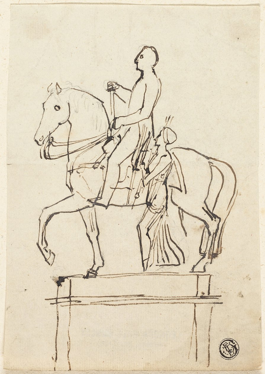 Ayakta Duran Kadının Eşlik Ettiği Bir Süvari Heykeli by Thomas Stothard