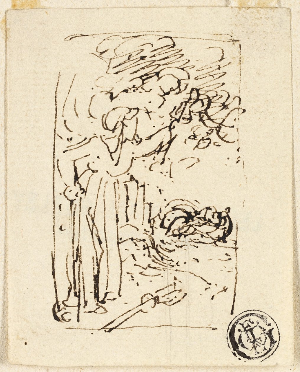 Bastona Yaslanmış Figürün Kroki by Thomas Stothard