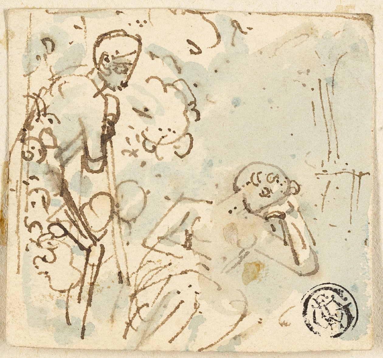 Asaya Yaslanmış, Uyuyan Kadına Bakmış Adamın Kroki by Thomas Stothard