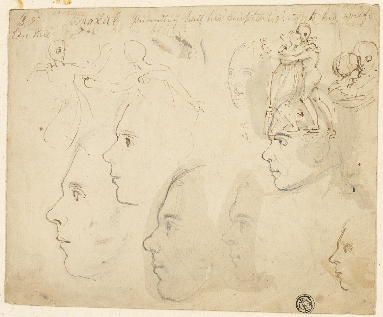 Erkek Profillerinin Eskizleri, Kucaklayan Çiftler by Thomas Stothard
