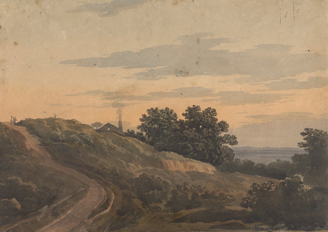 Ev, Yol ve Figürlerle Dağlık Manzara by Thomas Sully