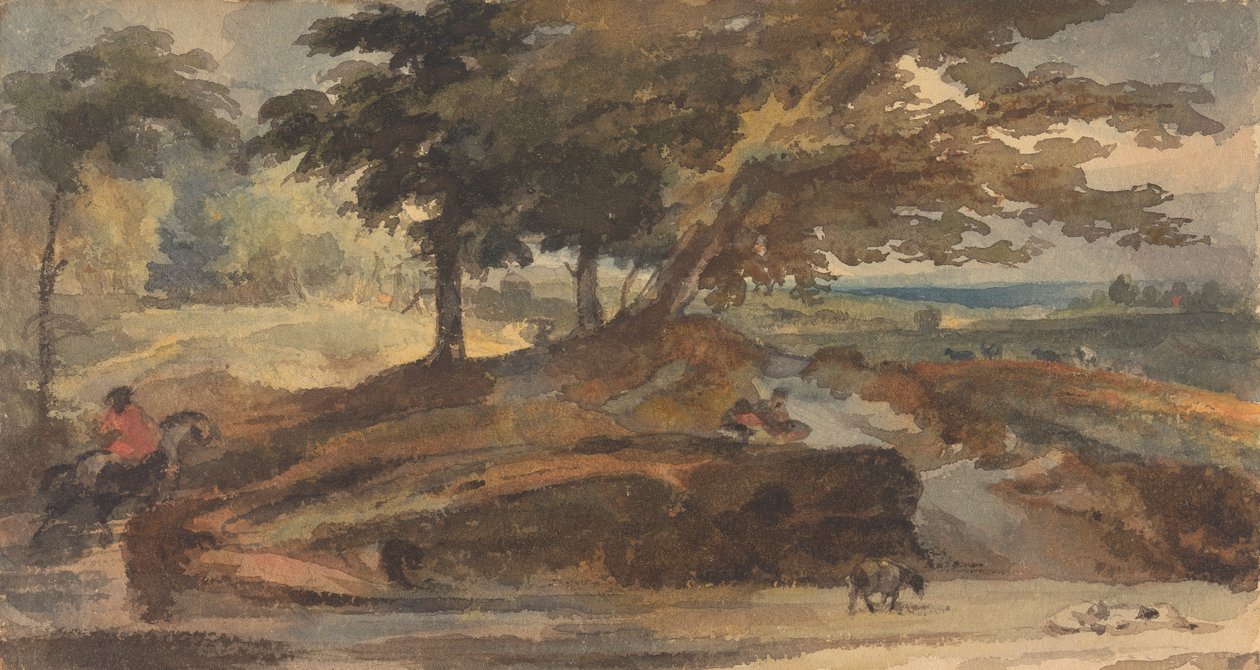 Ağaçlı Tepeli Manzara, At Sırtında Figür by Thomas Sully