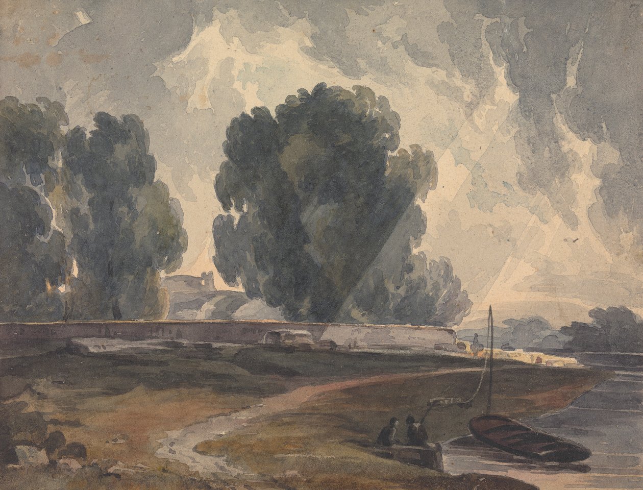 Figürler ve Tekne ile Ağaçlar ve Göl Manzarası by Thomas Sully
