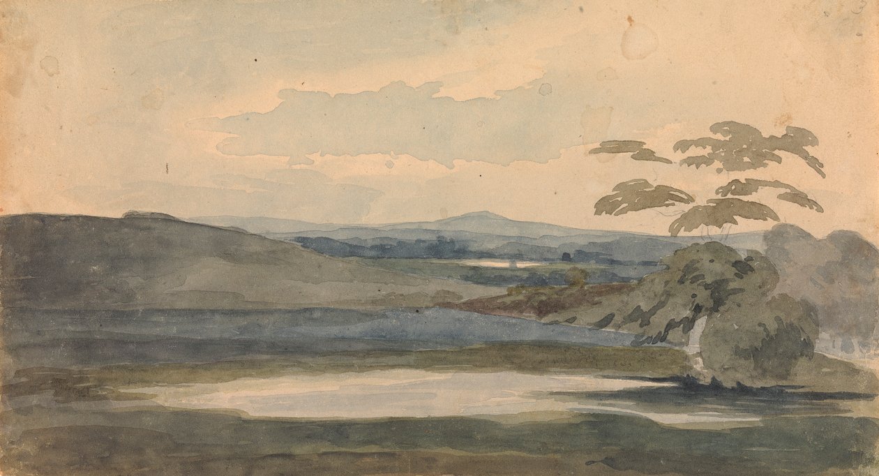 Ağaçlar ve Dağlarla Manzara, Ön Planda Göl by Thomas Sully