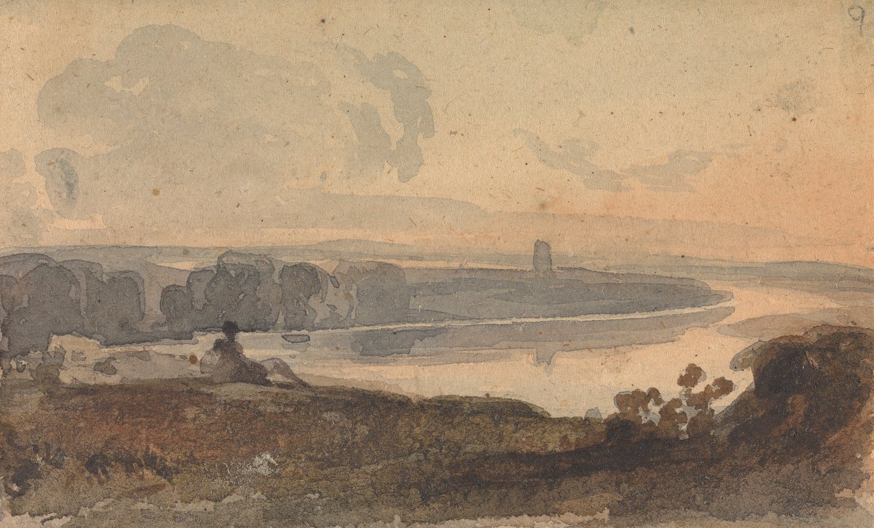Dolambaçlı Nehirli Manzara, Ön Planda Tepedeki Figür by Thomas Sully