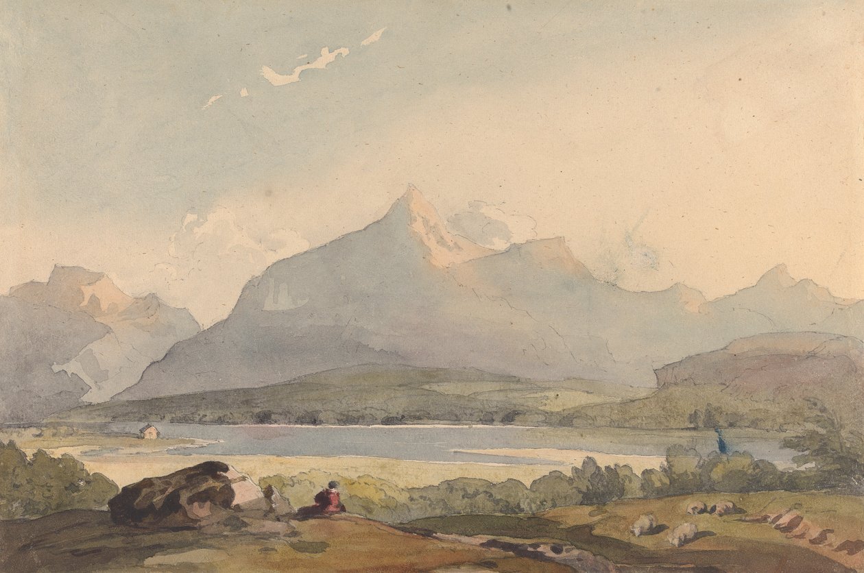 Ön Planda Göl ve Figür Olan Dağlık Manzara by Thomas Sully