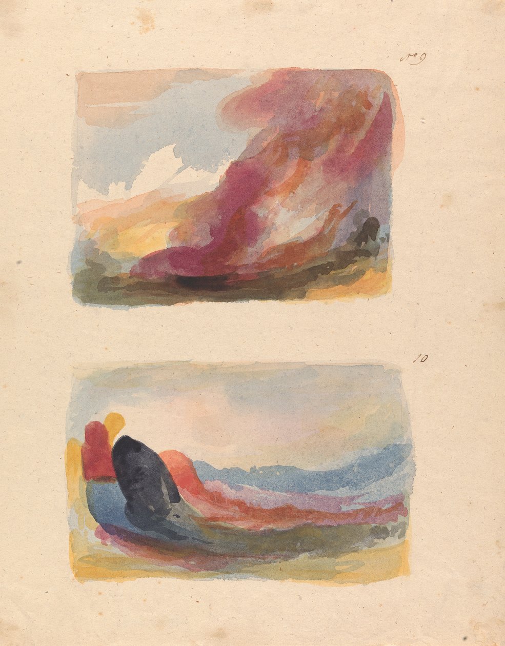 Bir Sayfada İki Çizim: Manzara - Renkli Yıkama, Titian (no. 9); Manzara - renkli yıkama, Rubens (no. 10) by Thomas Sully