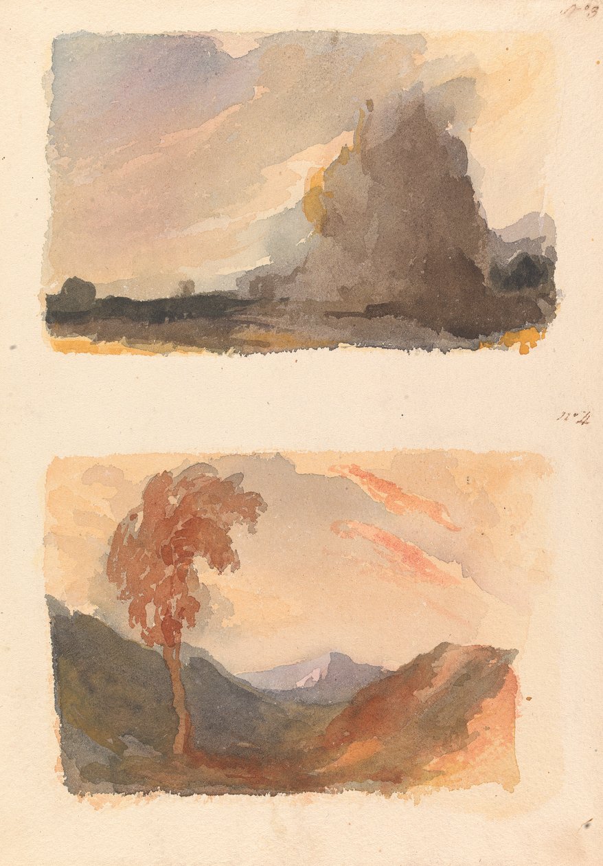 Bir Sayfada İki Çizim: Ön Planda Büyük Uçurumlu Manzara - Cuyp Prensibi (no. 3); Ön Planda Ağaçlı Manzara, Uzakta Dağlar - İkisinin İlkesi (no. 4) by Thomas Sully