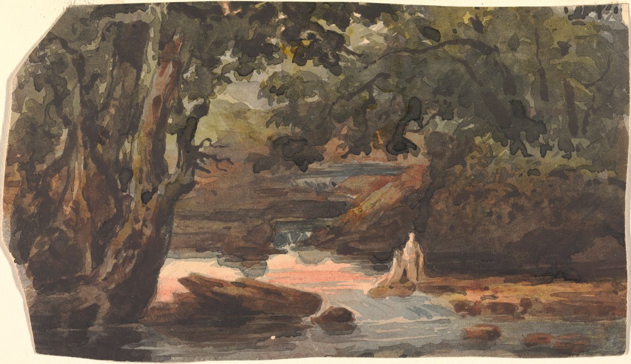 Büyük Ağaçlarla Sınırlanmış Derede İki Figür by Thomas Sully