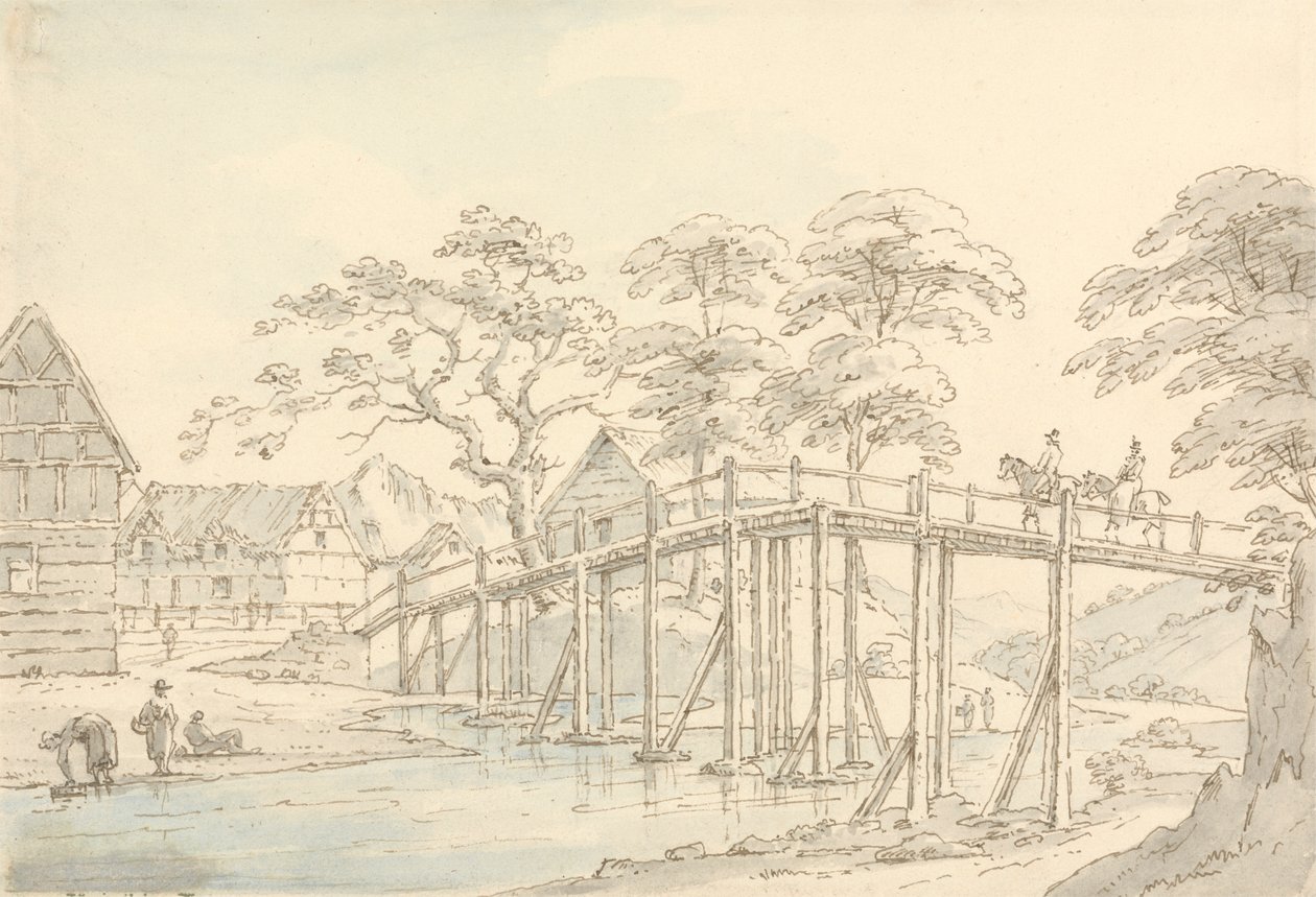 Newtown'da Severn Nehri Üzerindeki Köprü, Nehrin Yukarısına Bakmak by Thomas Sunderland