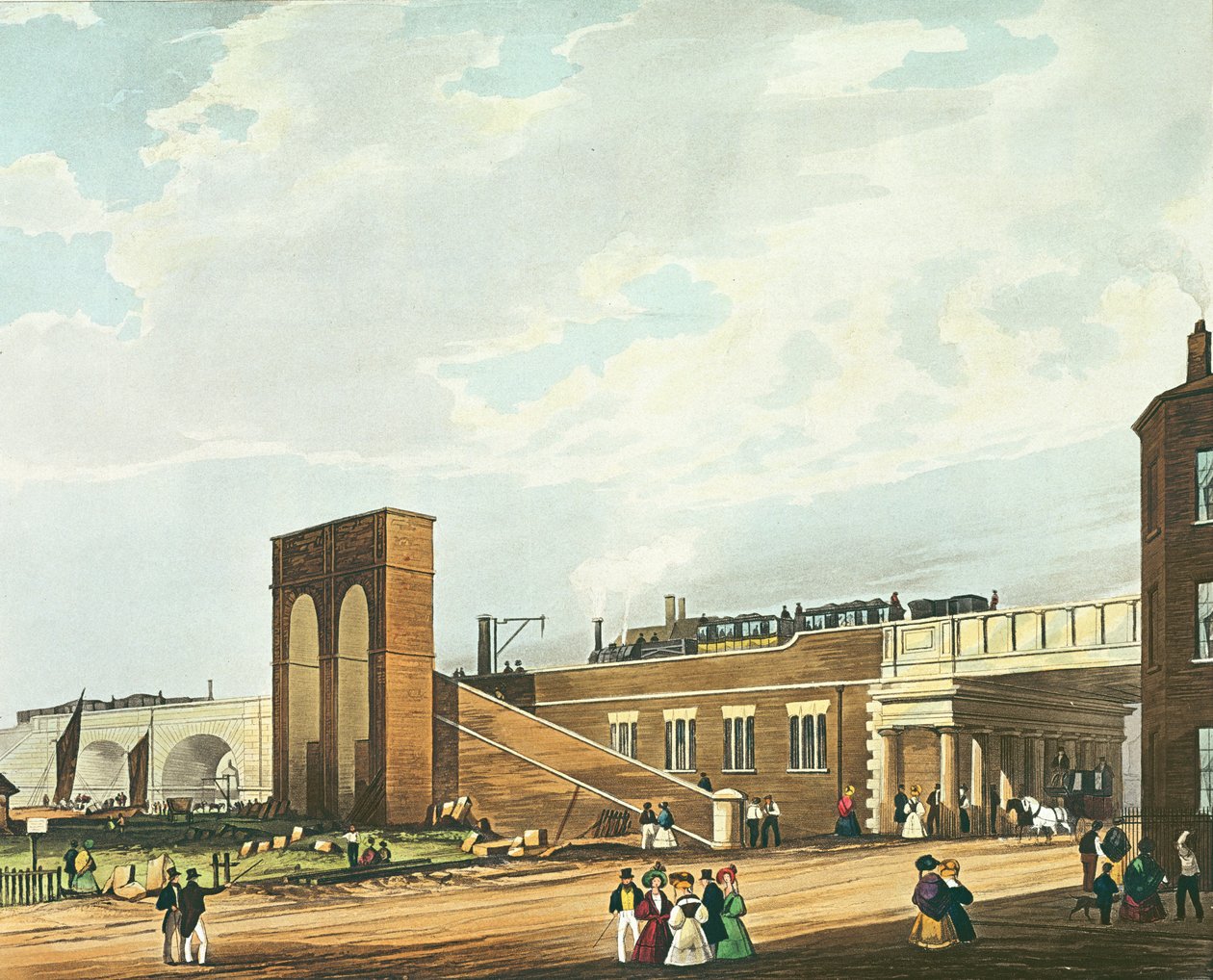 Ackermann und Co., 1831 (renkli aquatint) tarafından yayınlanan Henry Pyall (1795-1833) tarafından oyulmuş Water Street Across Manchester