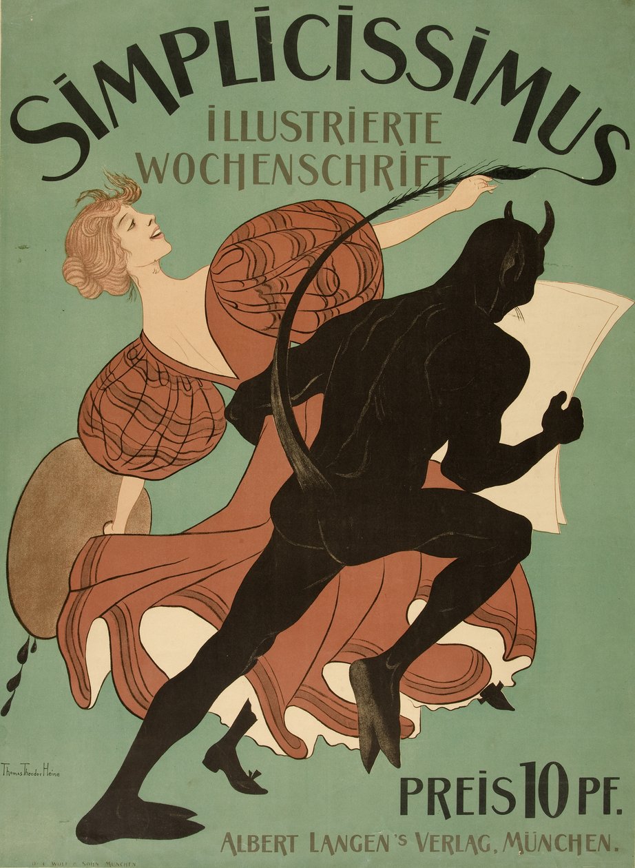"Simplicissimus Illustrated Weekly"den ön kapak, pub. 1896 (renkli lito) by Thomas Theodor Heine