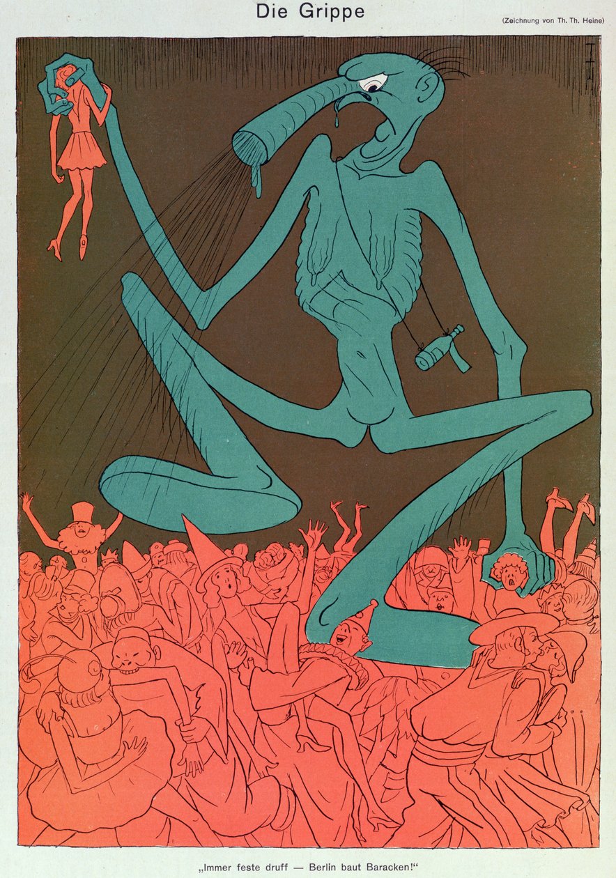 Influenza, 'Simplicissimus'tan, Şubat 1929 (renkli lito) by Thomas Theodor Heine