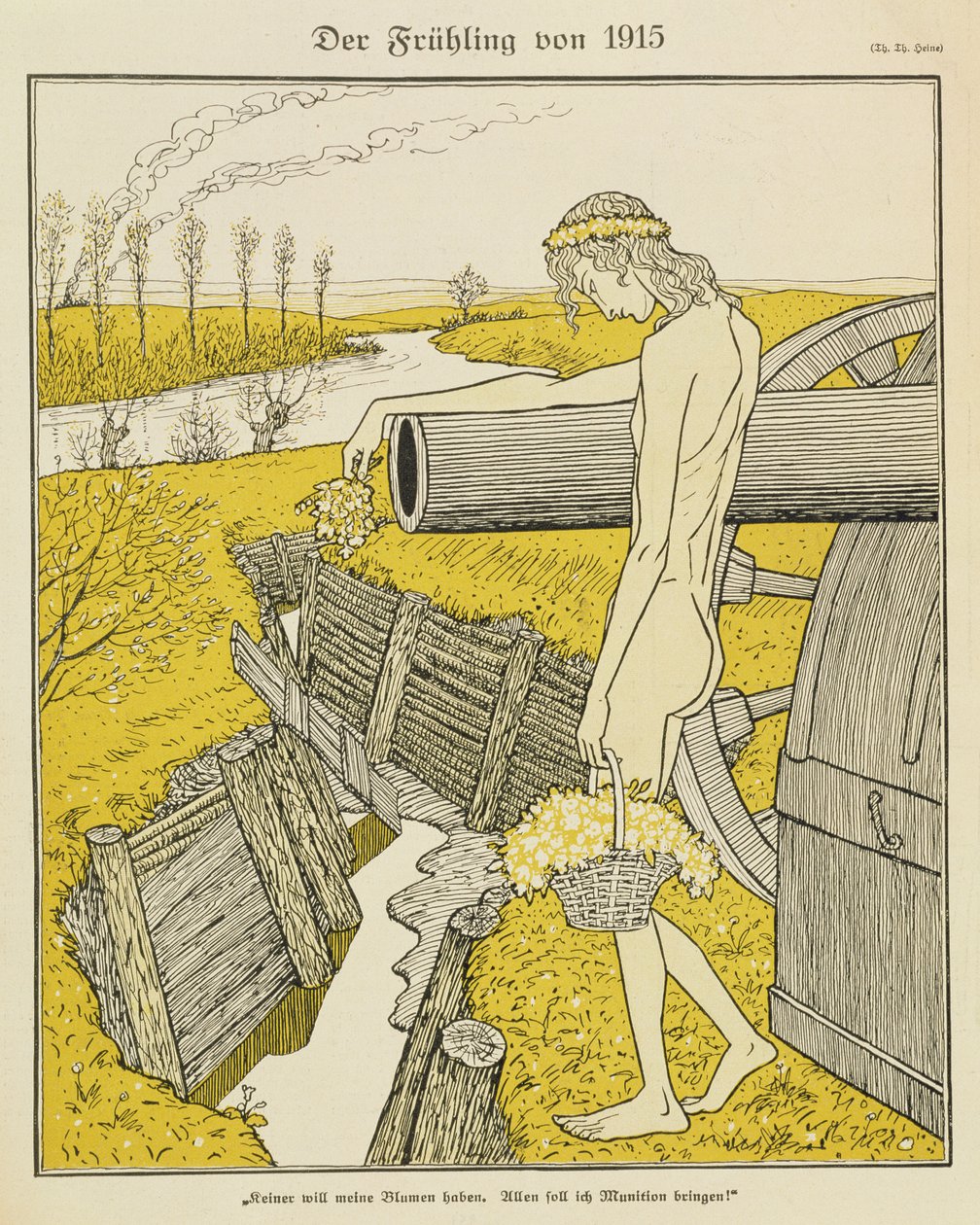 1915 baharı, bir Alman dergisi olan 'Simplicissimus'tan illüstrasyon, c.1915 (litho) by Thomas Theodor Heine