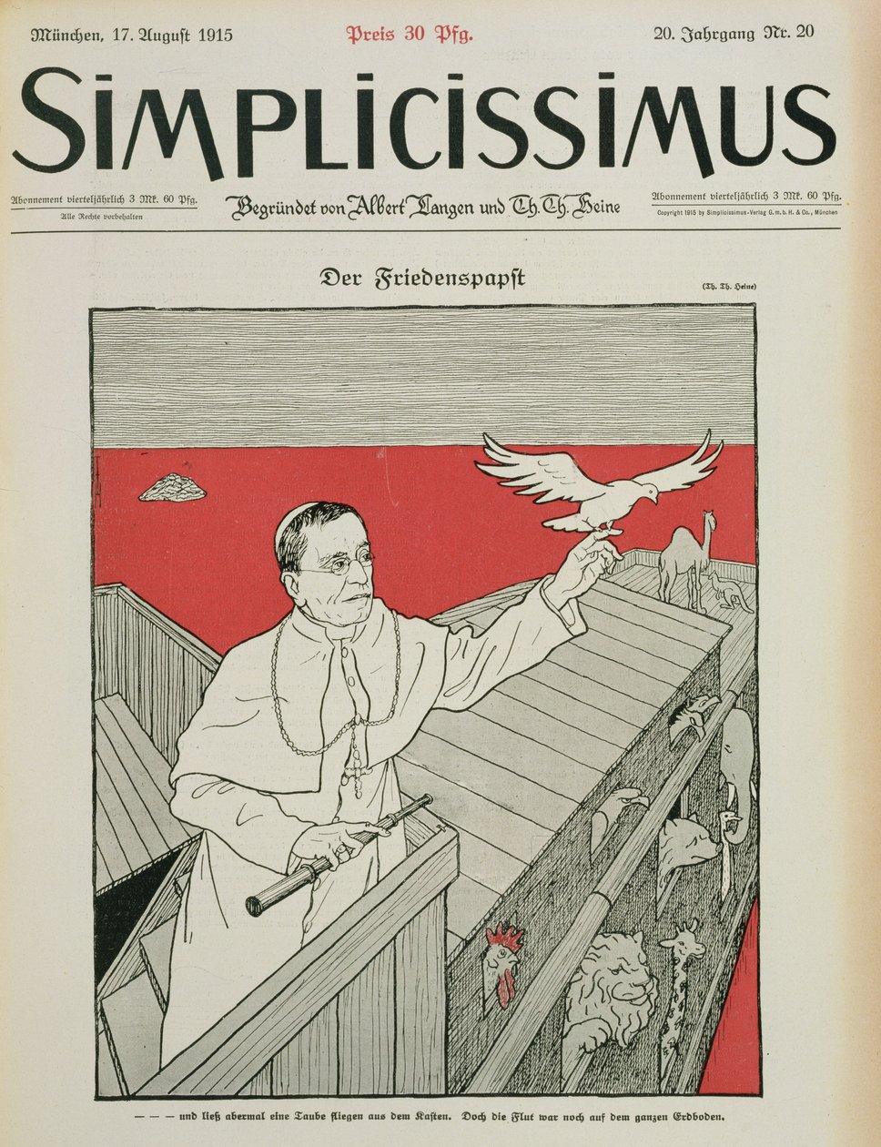 Barışçıl Papa, Alman dergisi Simplicissimus'un ön kapağı, pub. 1915 (taş) by Thomas Theodor Heine