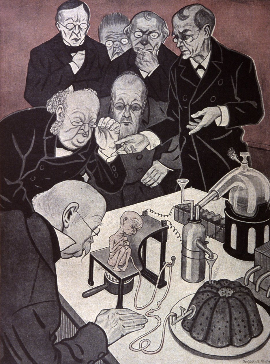 Homonculus (minyatür ama tam olarak oluşturulmuş insan vücudu). İllüstrasyon: Th.Th. Heine in: Simplicissimus, Almanya, 1900 dolayları (litografi) by Thomas Theodor Heine